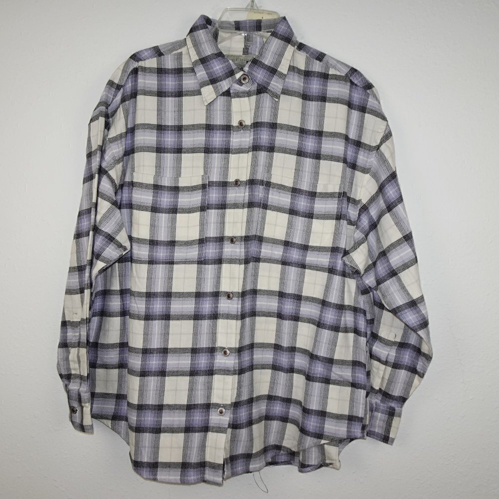 Levi's Flannel Shirt Women's Size M Purple Plaid Silver Tab Button Front